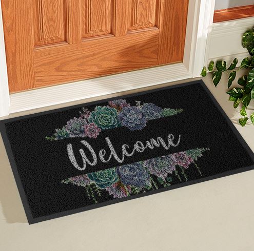 Succulent Welcome Doormat - Black