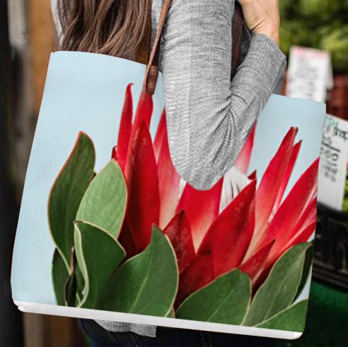 King Protea Handbag With Blue Background (Tote)