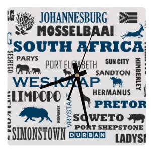 South African Cities, Provinces Names Wall Clock