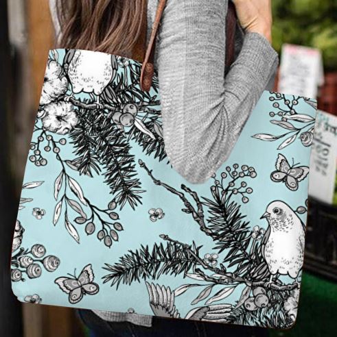 Birds With Blue Background Handbag  (Tote)