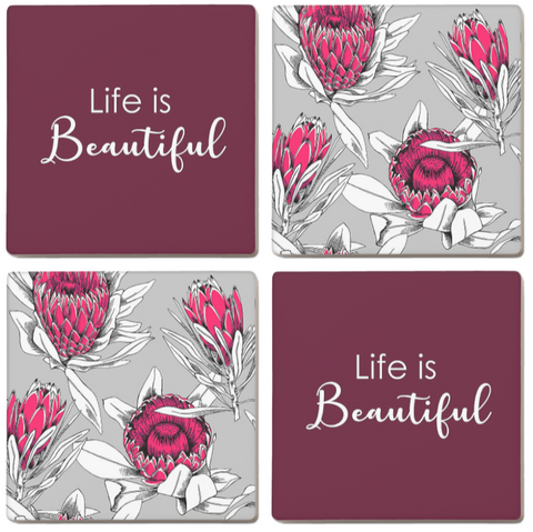 Wine Red Protea Coasters (Set of 4)