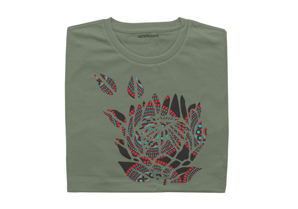 Protea Design With Shweshwe Print - Ladies Shirt