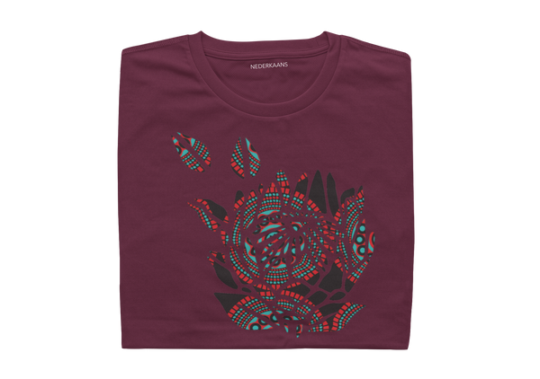 Protea Design With Shweshwe Print - Ladies Shirt