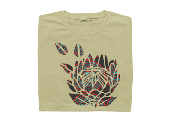 Protea Design With Shweshwe Print - Ladies Shirt