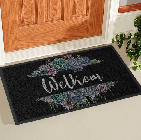 Succulent Welkom Doormat - Black - Afrikaans
