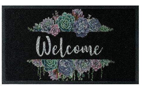 Succulent Welcome Doormat - Black